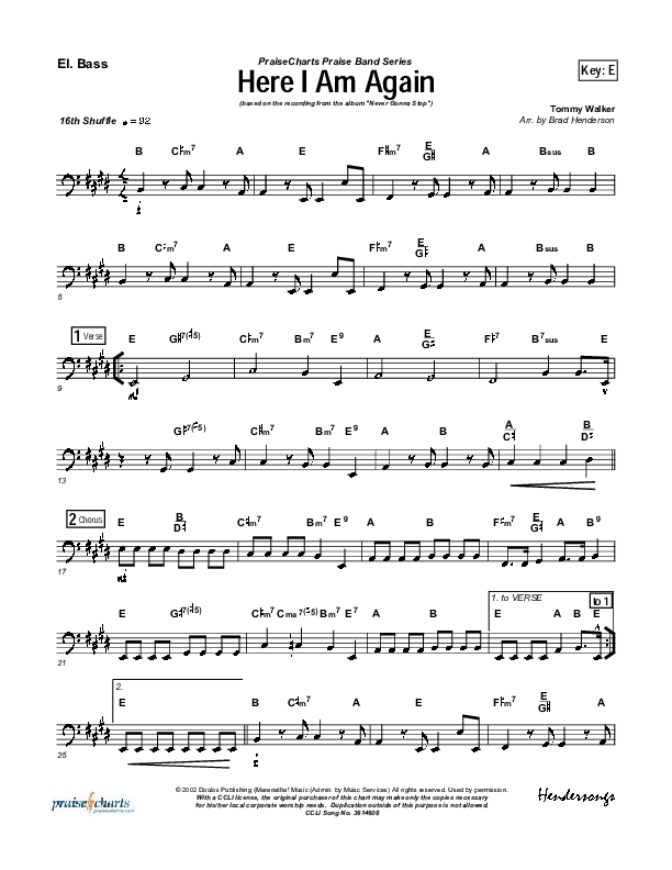 Here I Am Again Bass Guitar (Tommy Walker)