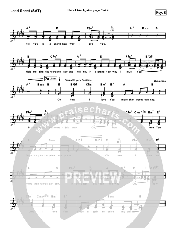 Here I Am Again Lead Sheet (SAT) (Tommy Walker)