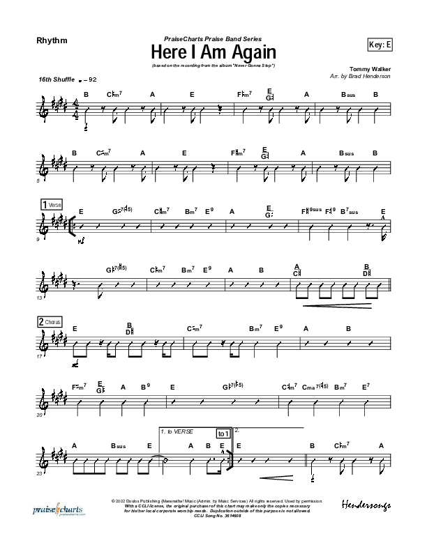 Here I Am Again Rhythm Chart (Tommy Walker)