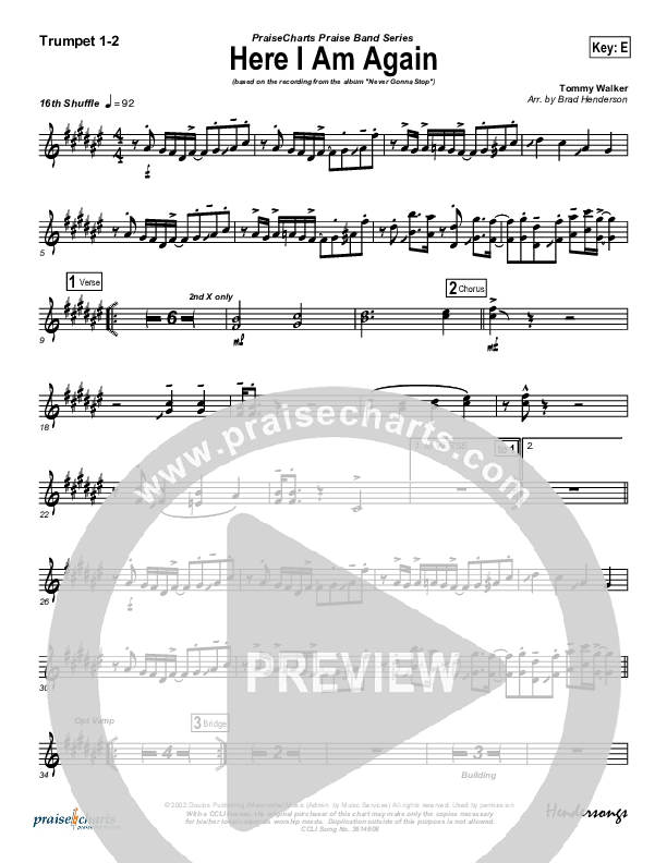 Here I Am Again Trumpet 1,2 (Tommy Walker)