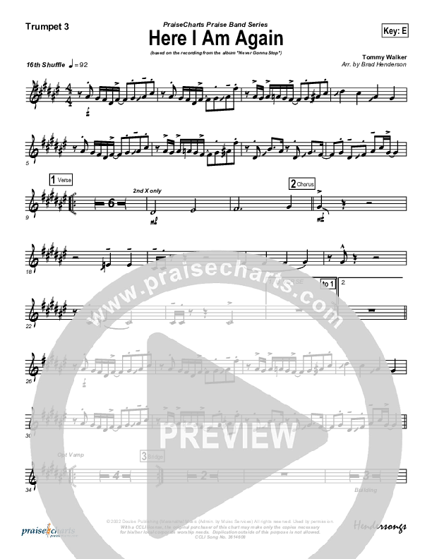Here I Am Again Trumpet 3 (Tommy Walker)