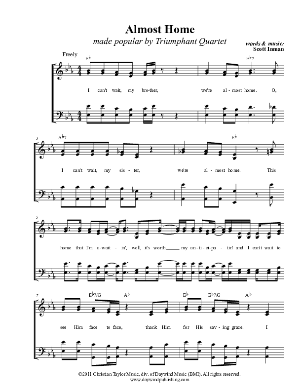 Almost Home Lead Sheet (SAT) (Triumphant Quartet)