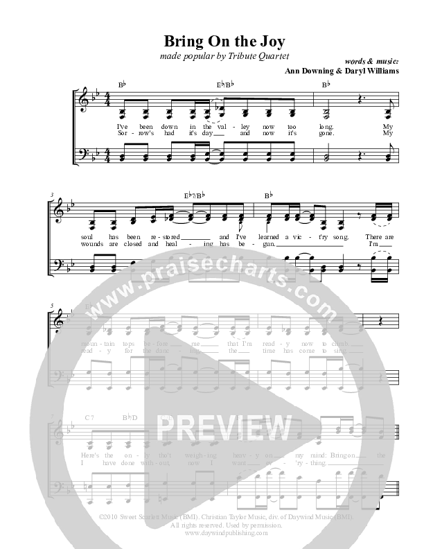 Bring On the Joy Lead & Piano (Tribute)