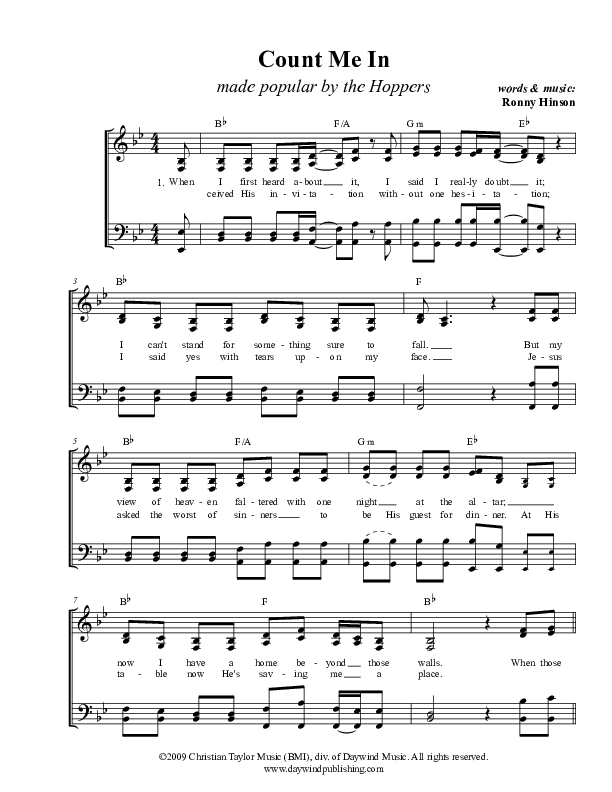 Count Me In Sheet Music Pdf The Hoppers Praisecharts