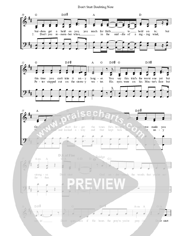 Don't Start Doubting Now Lead & Piano (Dunaways)