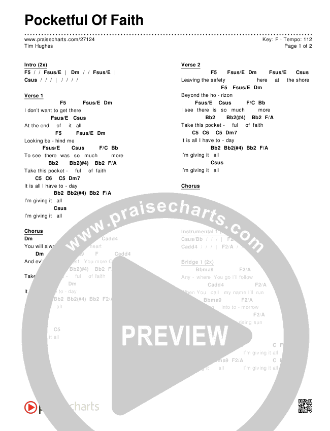 Pocketful Of Faith Chords & Lyrics (Tim Hughes)