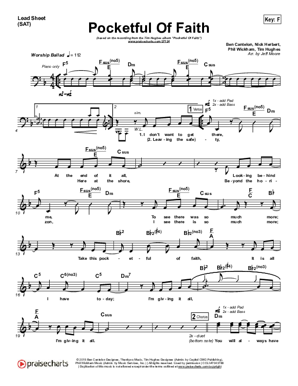 Pocketful Of Faith Lead Sheet (SAT) (Tim Hughes)