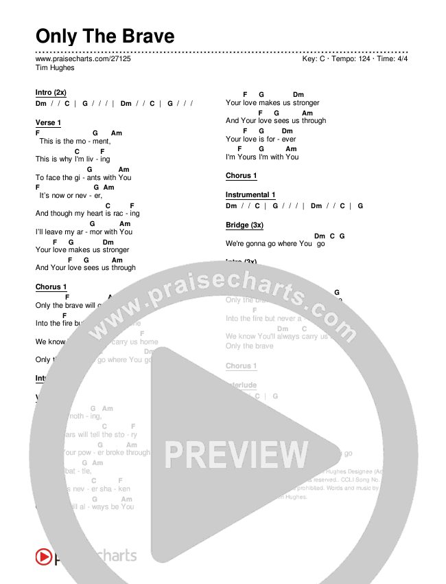 Only The Brave Chords & Lyrics (Tim Hughes)