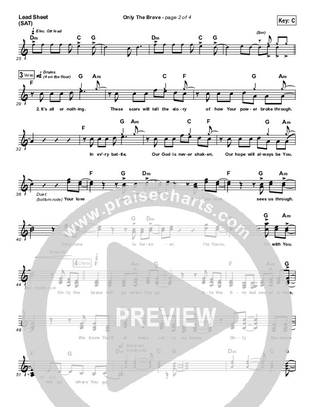 Only The Brave Lead Sheet (SAT) (Tim Hughes)