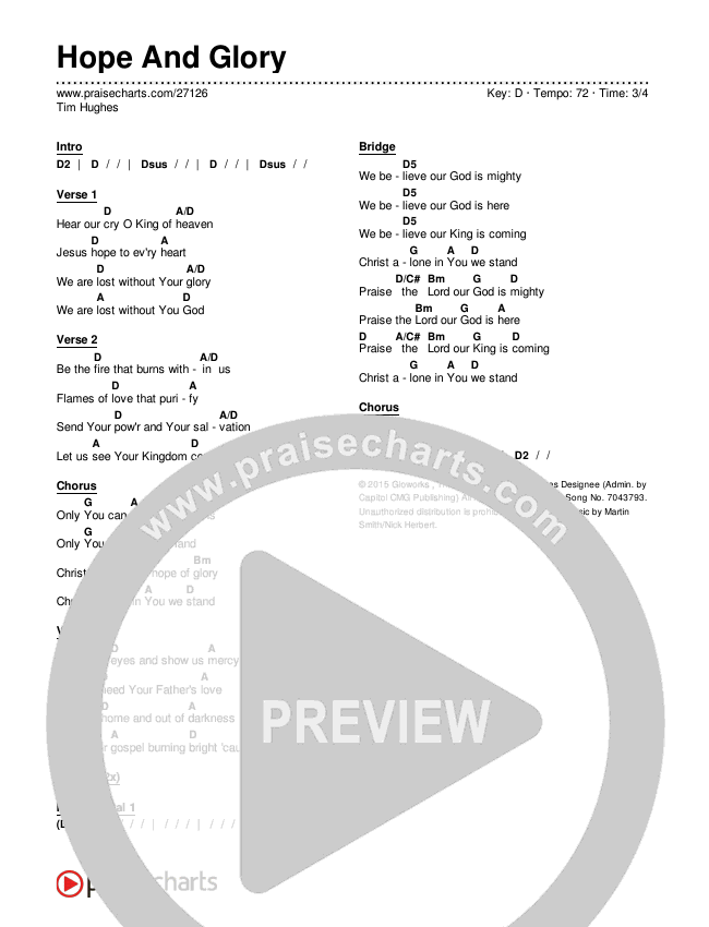Hope And Glory Chords & Lyrics (Tim Hughes)