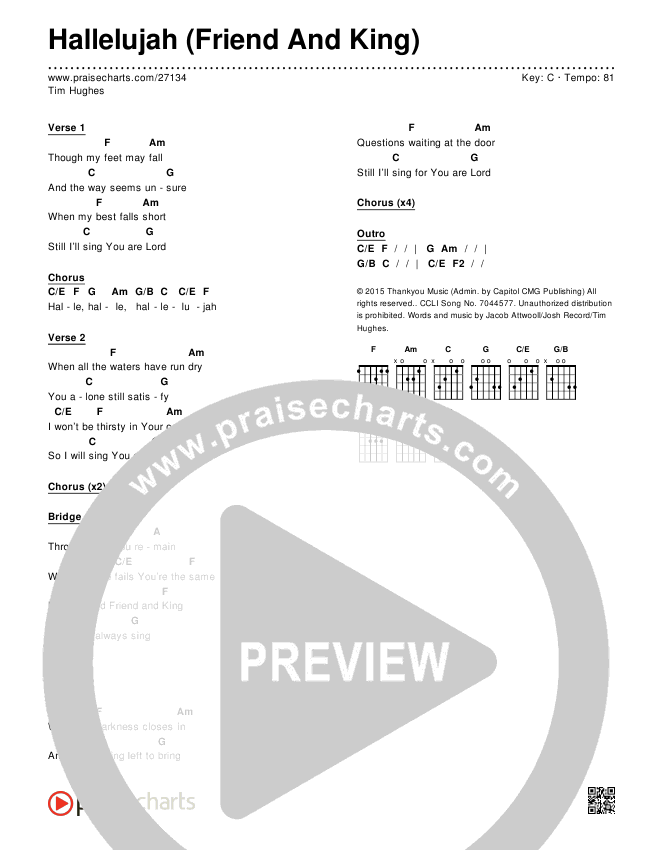 Hallelujah (Friend And King) Chords & Lyrics (Tim Hughes)