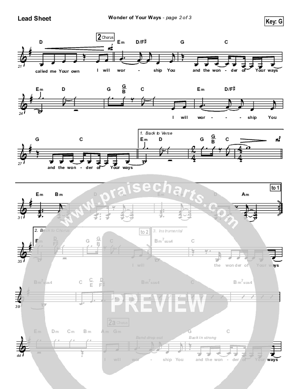 Wonder Of Your Ways Lead Sheet (Steve Garrett)