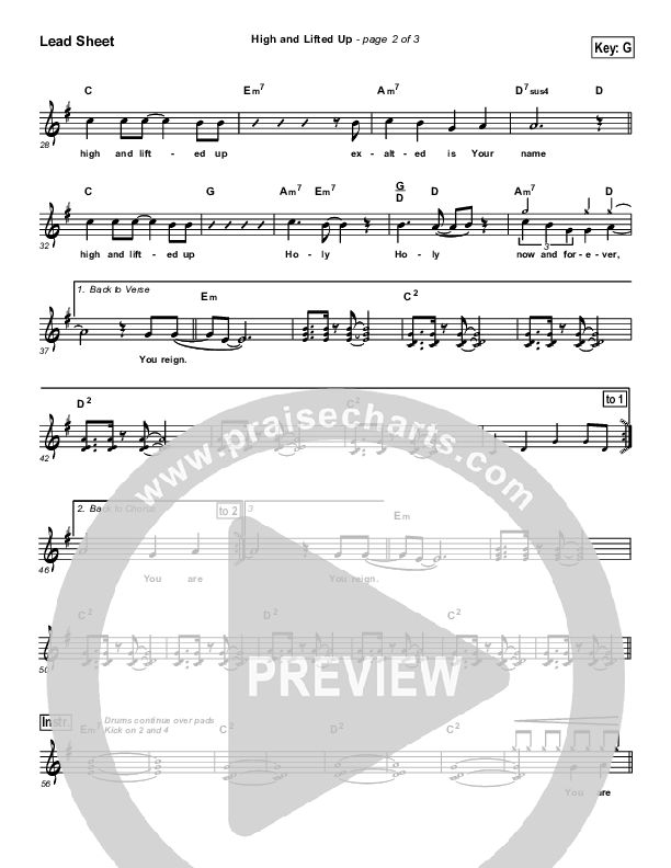 High And Lifted Up Lead Sheet (LaMar Boschman)