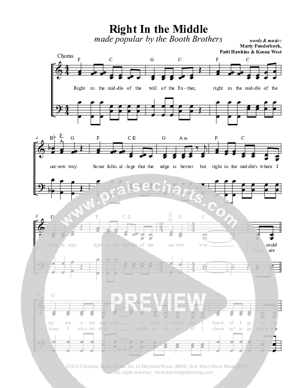 Right In The Middle Lead & Piano (Booth Bros)