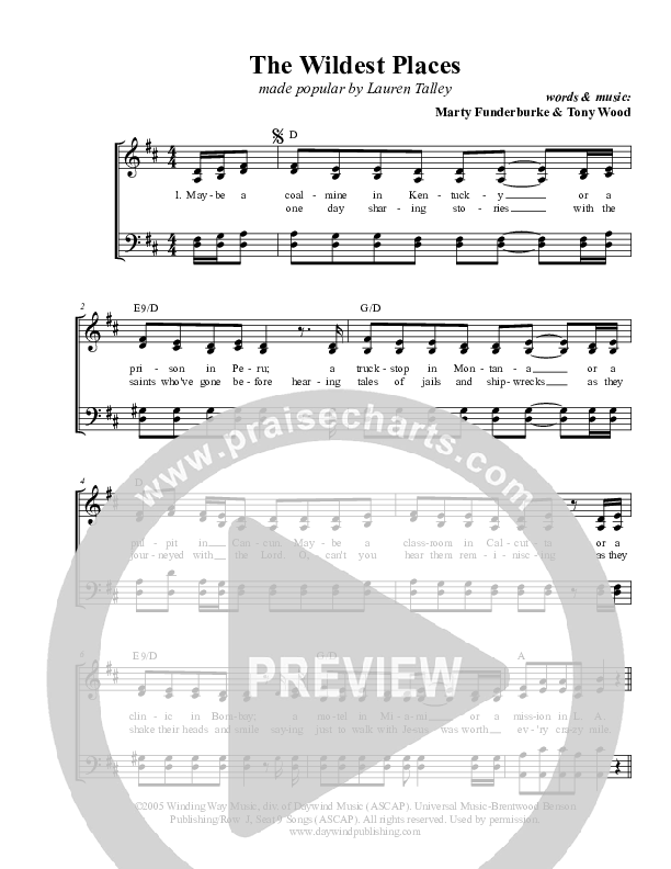 The Wildest Places Lead & Piano (Lauren Talley)