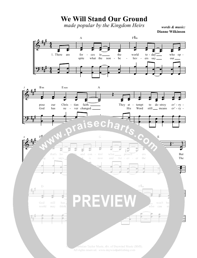 We Will Stand Our Ground Lead Sheet & Piano/Vocal Kingdom Heirs