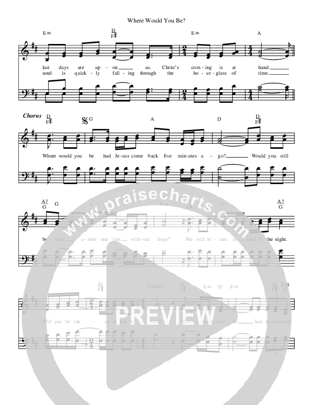 Where Would You Be Lead Sheet (SAT) (Brian Free & Assurance)
