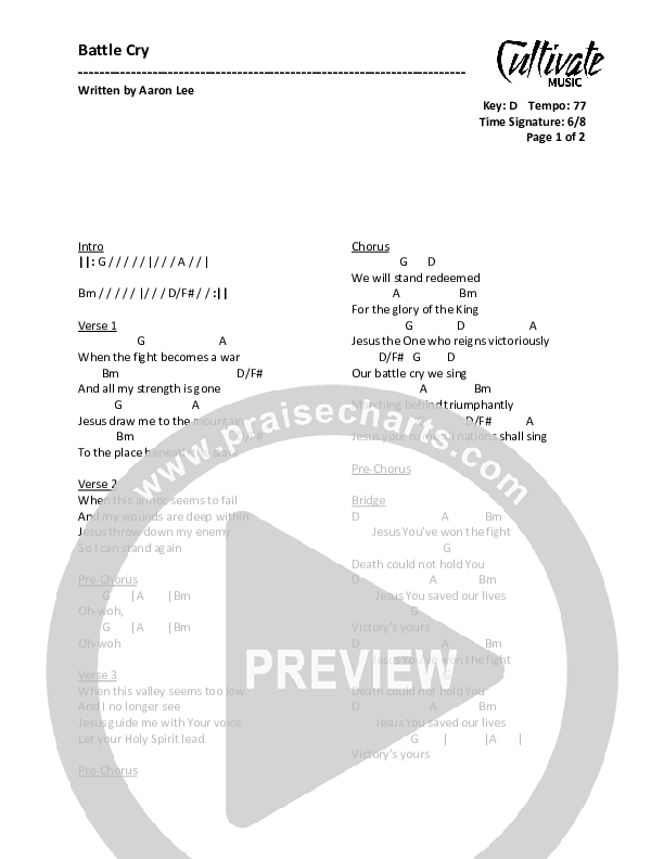 Battle Cry Chords & Lyrics (Cultivate Music)