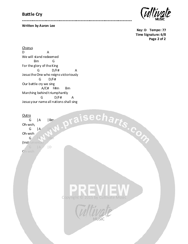 Battle Cry Chords & Lyrics (Cultivate Music)