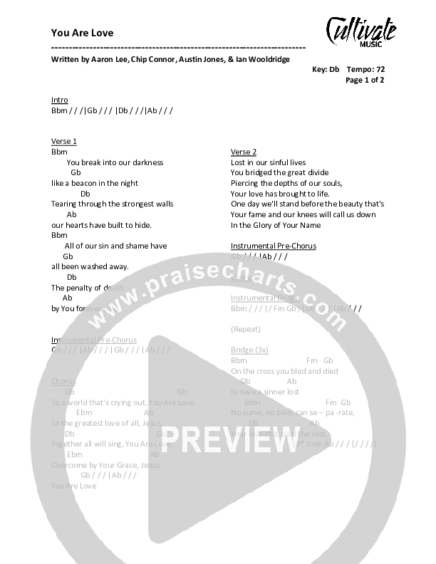 You Are Love Chords & Lyrics (Cultivate Music)