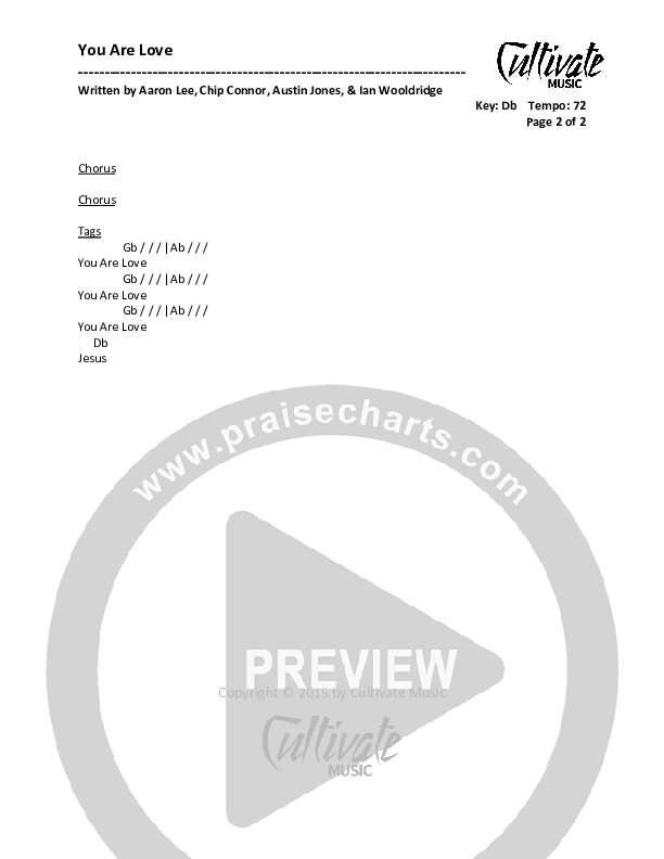 You Are Love Chords & Lyrics (Cultivate Music)