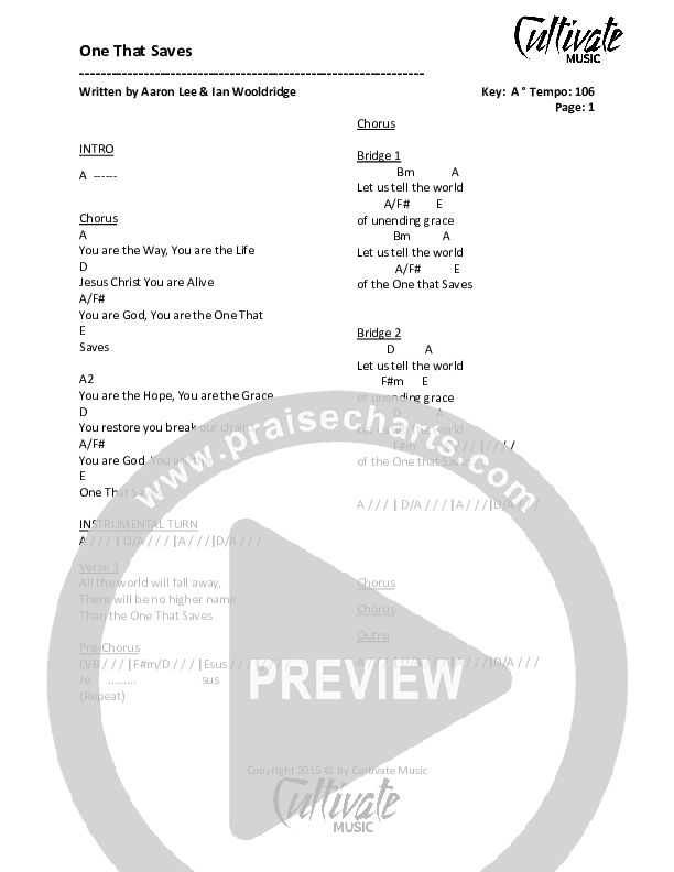 One That Saves (Acoustic) Chords & Lyrics (Cultivate Music)