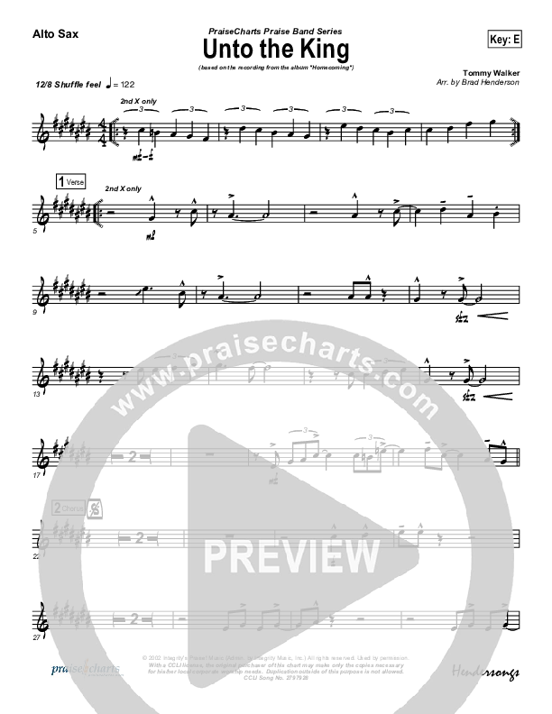 Unto The King Alto Sax (Tommy Walker)