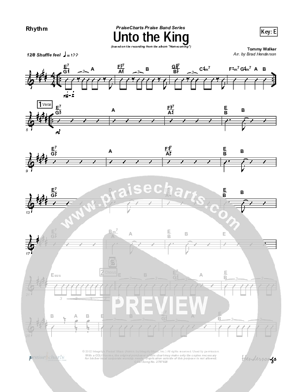 Unto The King Rhythm Chart (Tommy Walker)
