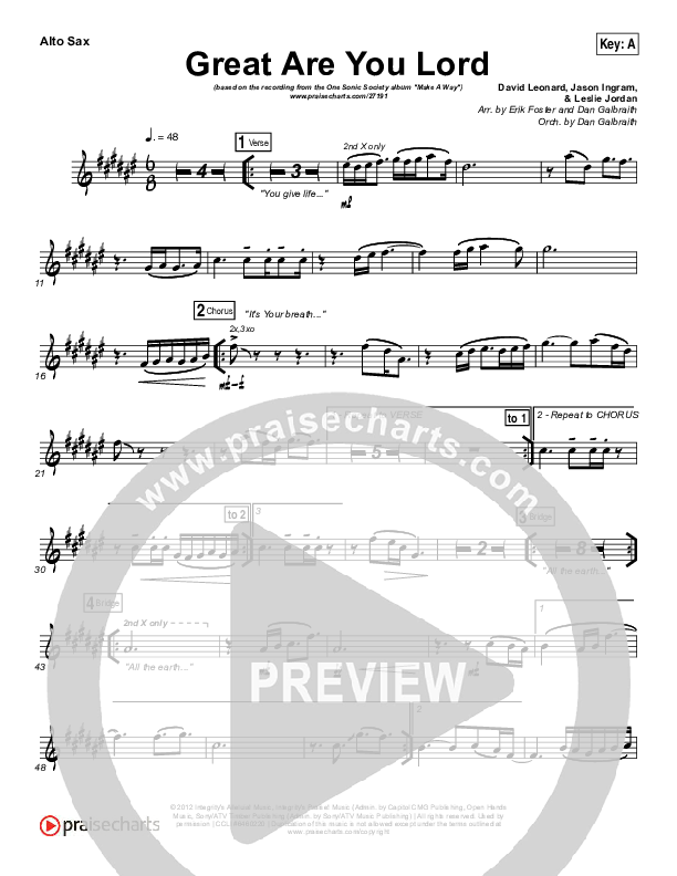 Great Are You Lord Alto Sax (One Sonic Society)