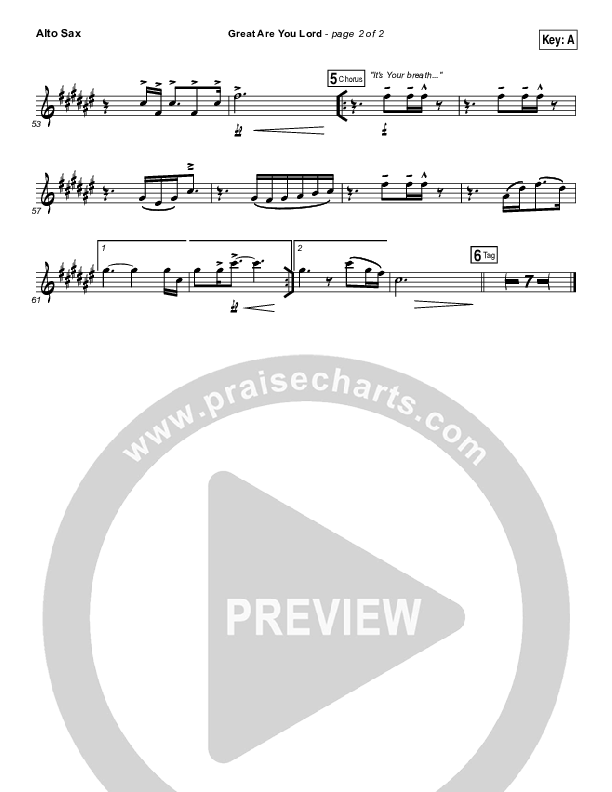 Great Are You Lord Alto Sax (One Sonic Society)