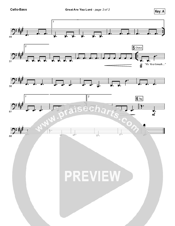 Great Are You Lord Cello/Bass (One Sonic Society)