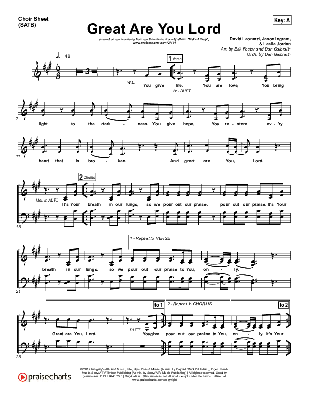 Great Are You Lord Choir Vocals (SATB) (One Sonic Society)