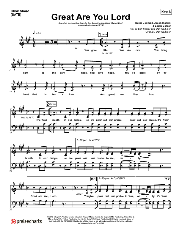 Great Are You Lord Choir Sheet (SATB) (One Sonic Society)