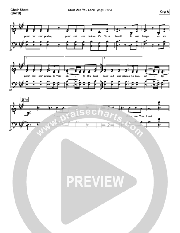 Great Are You Lord Choir Sheet (SATB) (One Sonic Society)