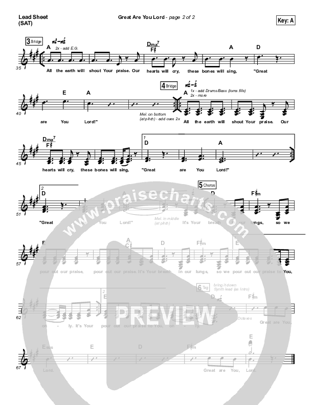 Great Are You Lord Lead Sheet (SAT) (One Sonic Society)