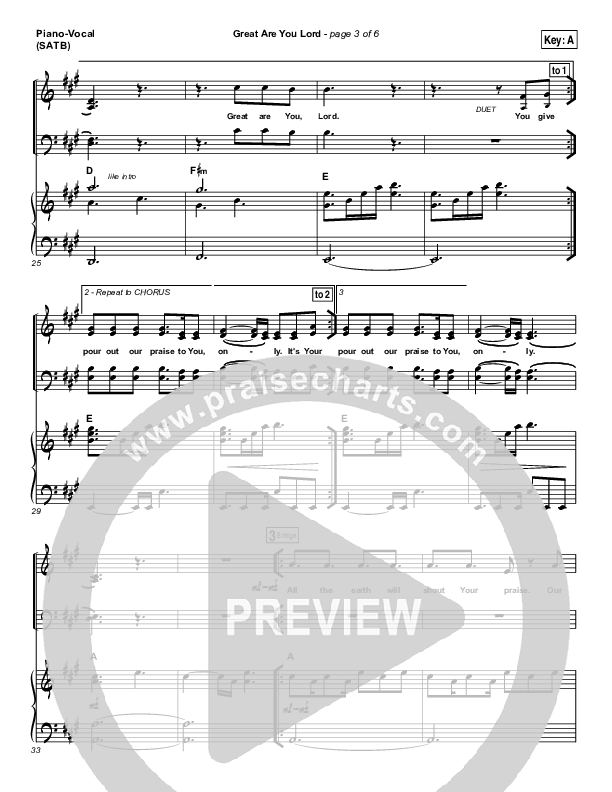 Great Are You Lord Piano/Vocal (SATB) (One Sonic Society)