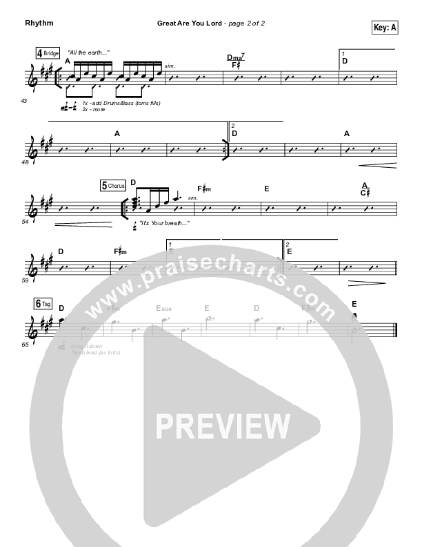 Great Are You Lord Rhythm Chart (One Sonic Society)