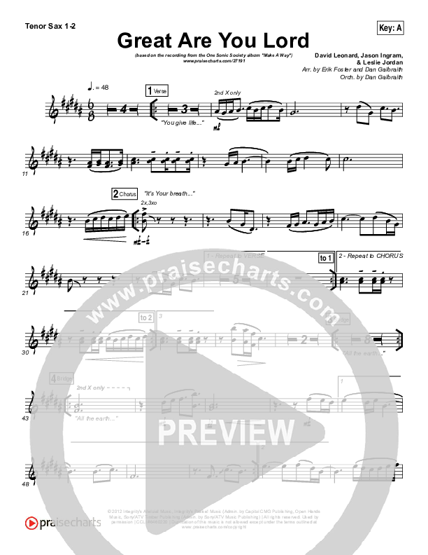 Great Are You Lord Tenor Sax 1/2 (One Sonic Society)
