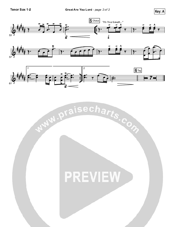 Great Are You Lord Tenor Sax 1/2 (One Sonic Society)