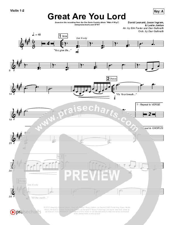 Great Are You Lord Violin 1/2 (One Sonic Society)