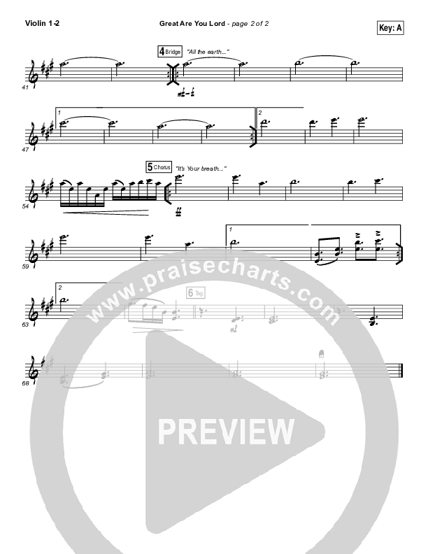 Great Are You Lord Violin 1/2 (One Sonic Society)