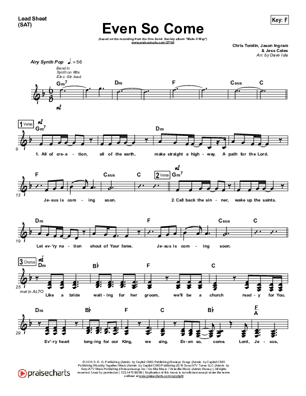 Even So Come Lead Sheet (One Sonic Society)