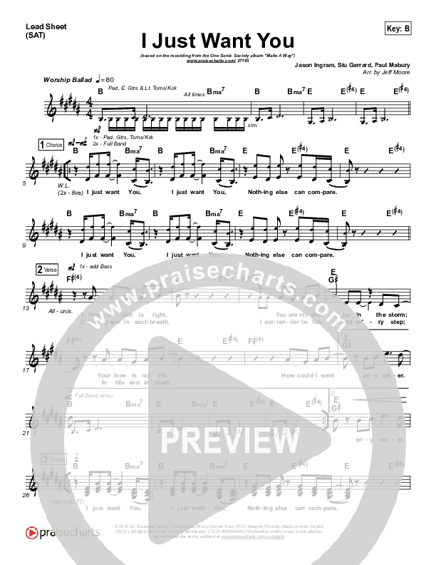 I Just Want You Lead Sheet (SAT) (One Sonic Society)