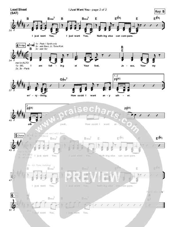 I Just Want You Lead Sheet (SAT) (One Sonic Society)