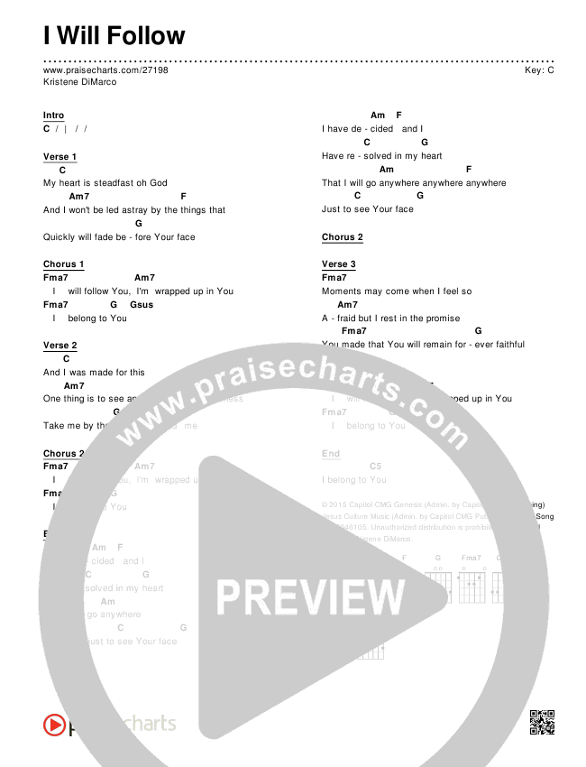 I Will Follow Chords & Lyrics (Kristene DiMarco)
