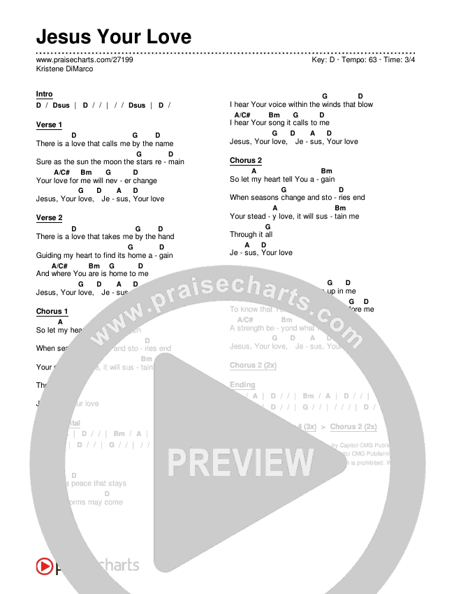 Jesus Your Love Chords & Lyrics (Kristene DiMarco)