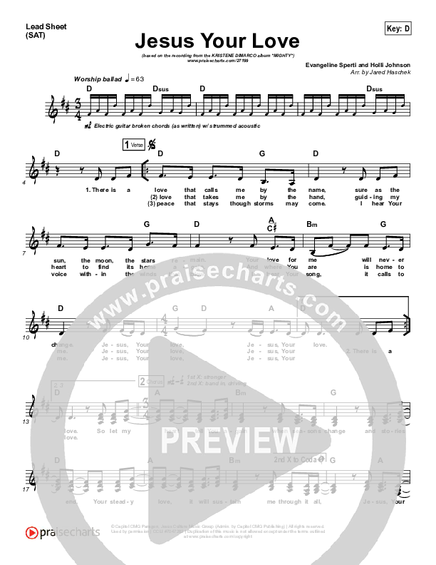 Jesus Your Love Lead Sheet (SAT) (Kristene DiMarco)