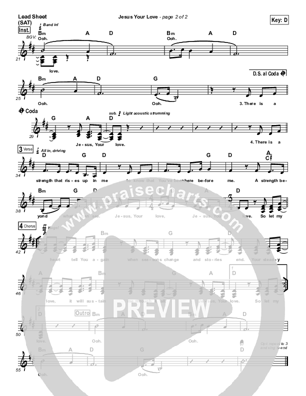 Jesus Your Love Lead Sheet (SAT) (Kristene DiMarco)