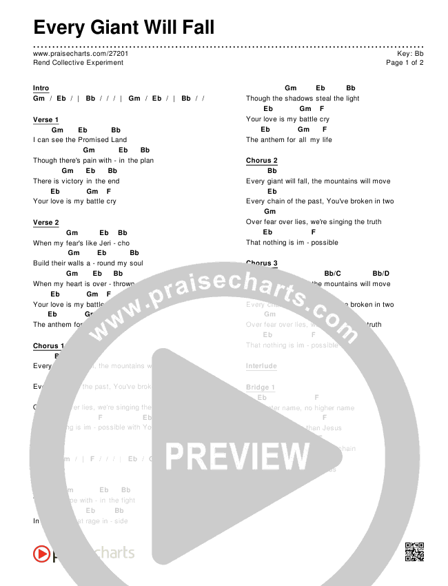 Every Giant Will Fall Chords PDF (Rend Collective) - PraiseCharts