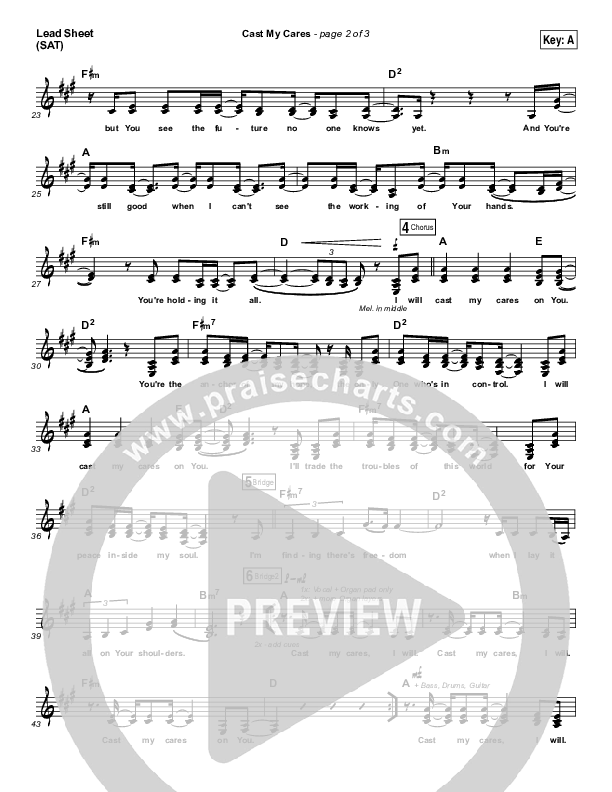 Cast My Cares Lead Sheet (SAT) (Finding Favour)
